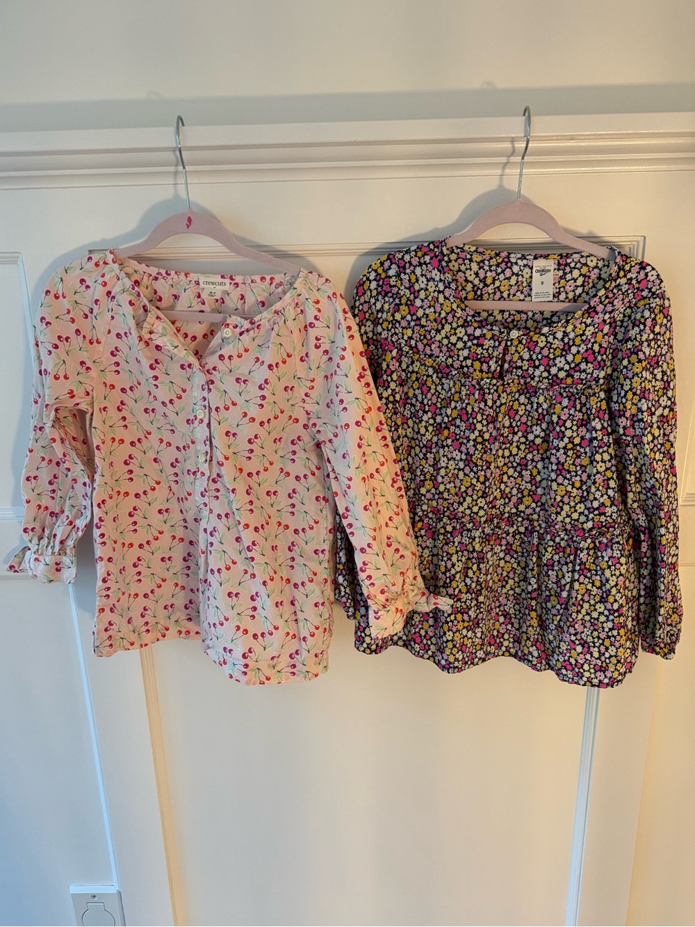 Two adorable little girls long sleeve print tops, J Crew Oshkosh size 6-7